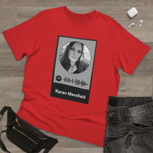 Load image into Gallery viewer, Scannable Spotify Karen Mansfield Playlist Code Unisex Deluxe T-shirt