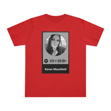 Load image into Gallery viewer, Scannable Spotify Karen Mansfield Playlist Code Unisex Deluxe T-shirt