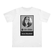 Load image into Gallery viewer, Scannable Spotify Karen Mansfield Playlist Code Unisex Deluxe T-shirt