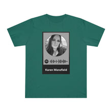 Load image into Gallery viewer, Scannable Spotify Karen Mansfield Playlist Code Unisex Deluxe T-shirt
