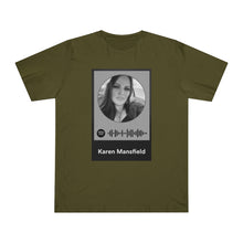 Load image into Gallery viewer, Scannable Spotify Karen Mansfield Playlist Code Unisex Deluxe T-shirt
