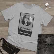 Load image into Gallery viewer, Scannable Spotify Karen Mansfield Playlist Code Unisex Deluxe T-shirt
